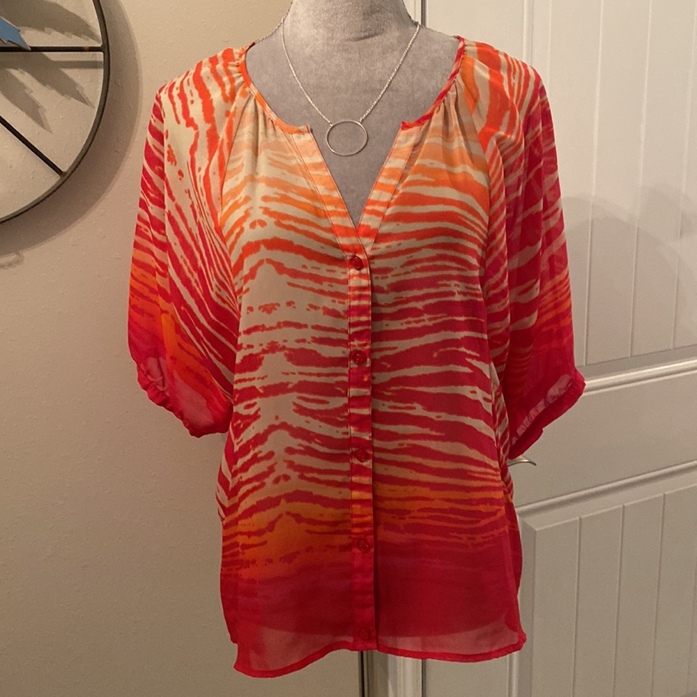 Peck & Peck Blouse - Sz Medium - Orange and Tan